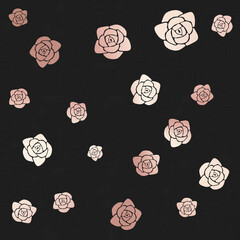 Rose gold flowers seamless graphic wallpaper with black background