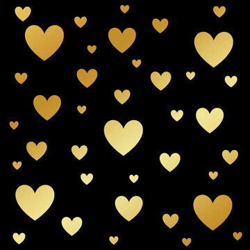 Golden hearts seamless graphic wallpaper with black background