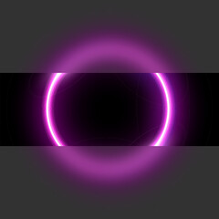 Purple neon circle with glassmorphism effect vector illustration. Abstract luminous LED ring with blurred glass, shiny round frame of laser for poster or banner, futuristic techno presentation