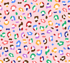 Seamless pattern of colorful leopard skin design on pink background, vector for fashion, poster, wallpaper, fabric designs