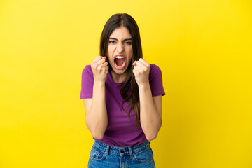 Young caucasian woman isolated on yellow background frustrated by a bad situation