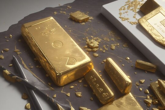 Goldbarren bei der Herstellung mit Materialien