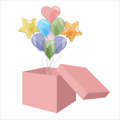 Vector balloons in gift box. Colorful balloons hearts, stars. Birthday party, holiday card
Bundle of gel balls.