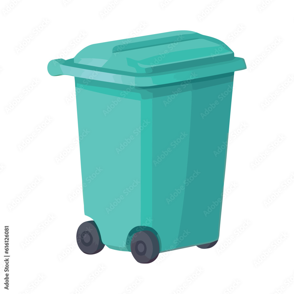 Sticker recycling on blue bin for plastic