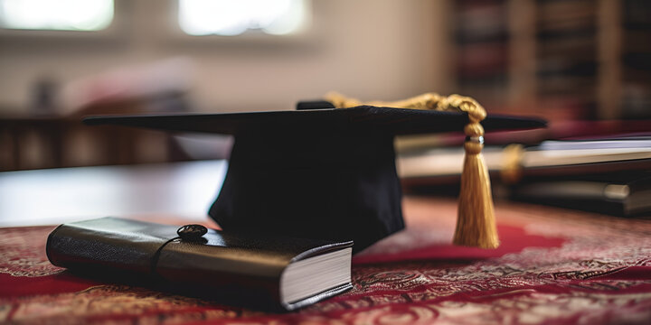 Graduation cap with books, Degree cap, generative Ai