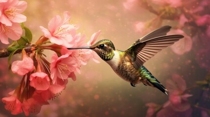 A Hummingbird's Journey through the Enchanting Pink Bokeh Forest.