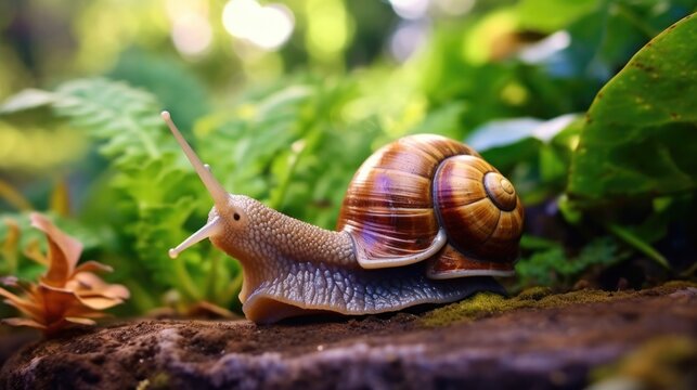 Capturing the Beauty of a Giant African Land Snail in Garden's Bokeh Wonderland