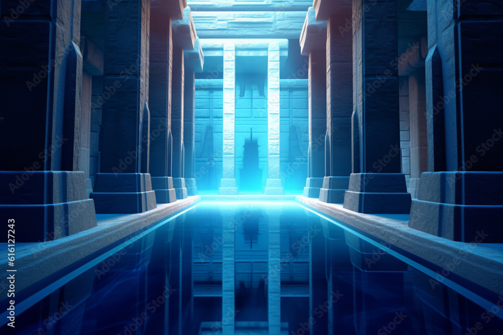 Leinwandbilder sumerian temple, with ethereal shapes and serene blue tones. the image conveys a sense of tranquilit