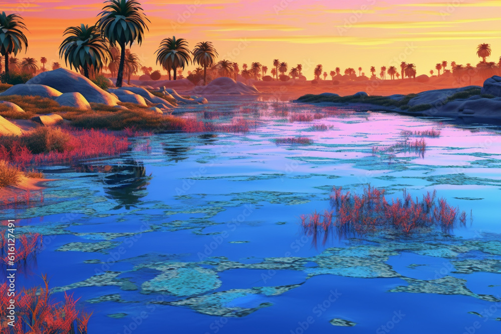 Poster an image showcasing abstract interpretations of the nile river, with flowing lines and serene blue t