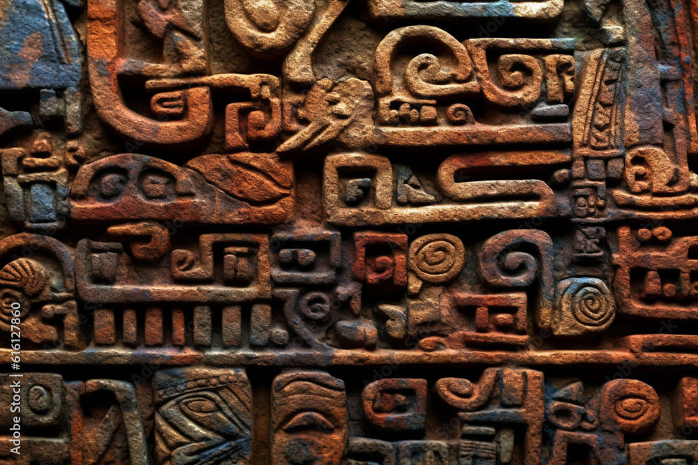 Aufkleber An abstract representation of the enigmatic Harappan script, with intricate patterns and mysterious symbols.  Generative AI technology.