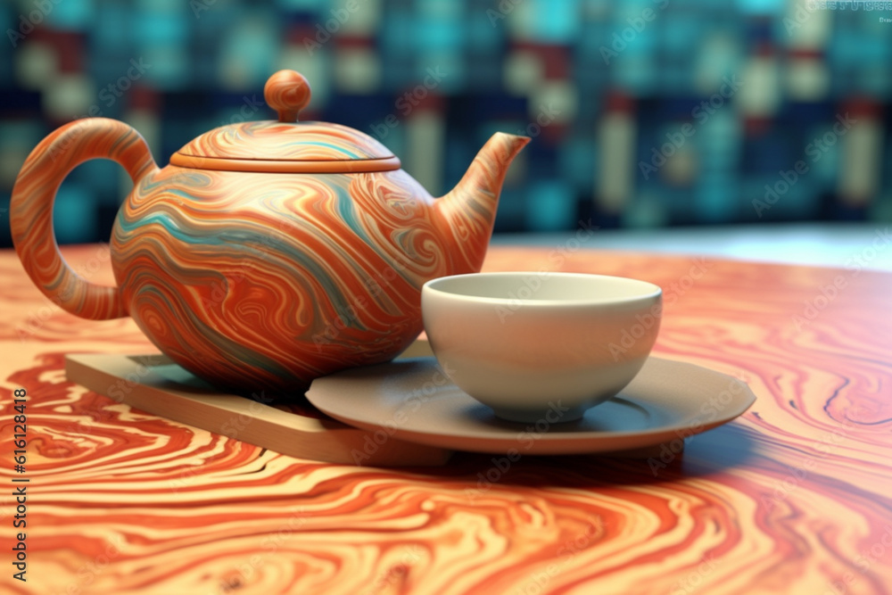 Poster an image showcasing abstract representations of a traditional chinese tea ceremony, with swirling pa