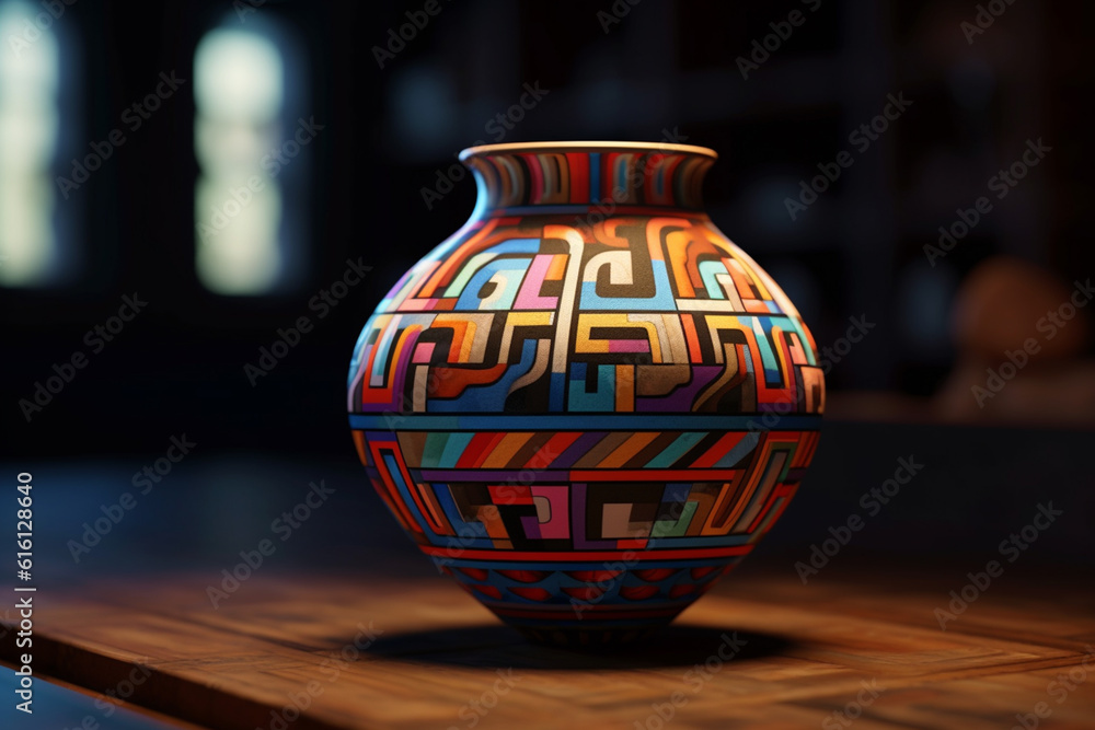 Poster an image showcasing abstract representations of ancient greek vase designs, with geometric patterns 