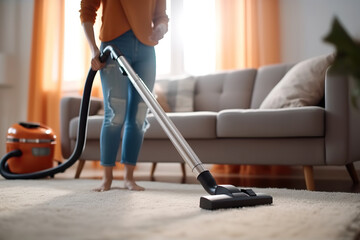 Fototapeta premium Woman Vacuuming the Floor.