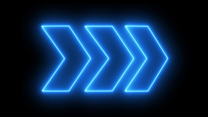 Blue neon arrows on a black background. Glowing Neon Arrows on a Black Background. 3d rendering neon blue  glowing up arrow abstract background