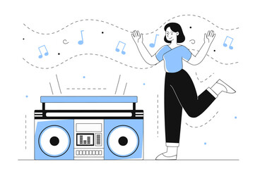 Woman dancing with music line concept
