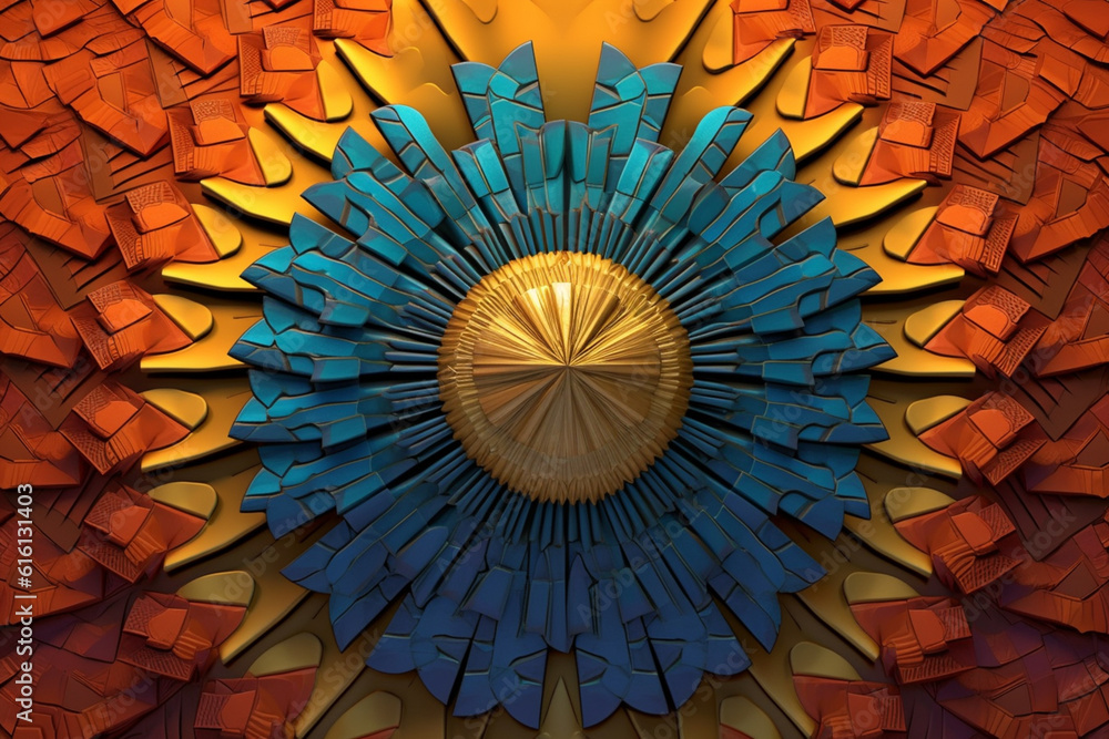Aufkleber An abstract portrayal of a Hittite winged sun disc, with intricate patterns and a celestial color palette. Generative AI technology.