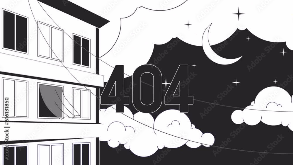 Aufkleber apartment night bw 404 animation. residential. empty state 4k video concept, alpha channel transpare