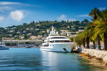 luxurious yachts at French Riviera amazing azure waters at daytime in France ai generated art - obrazy, fototapety, plakaty