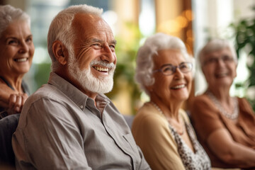 happy old age, a group of elderly people in a nursing home - 616132465