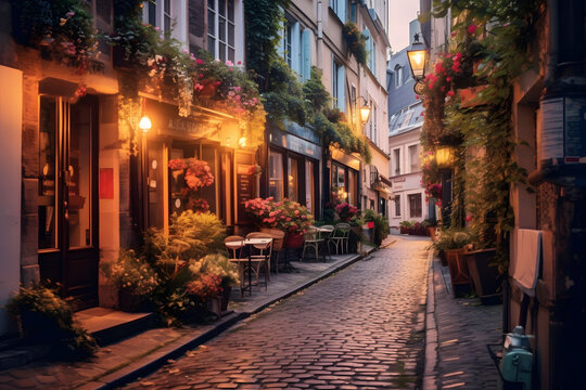 Fototapeta charming european streets cozy romantic concept ai generated art