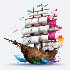 ocean waves design of a pirate ship illustration