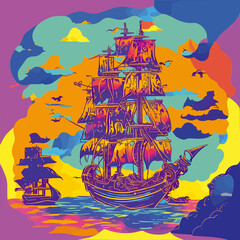 ocean waves design of a pirate ship illustration