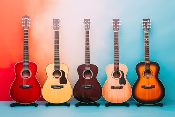 Naklejka premium Strings of Melody: Assorted Variety of Guitars.