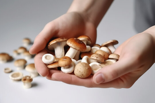 Microdosing, growing mushrooms in vitro. Mushrooms in the hands of a doctor. The concept of alternative medicine, microdosing and mushroom treatment