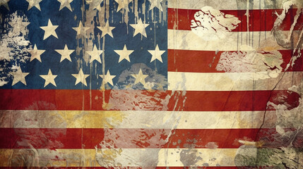 Fototapeta na wymiar Old grunge vintage faded American USA flag . perfect as a backdrop for the 4th of July celebration. Generative AI. Generative AI