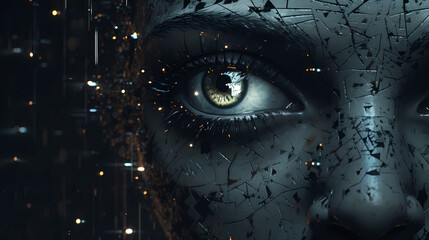 Human eye in darkness - closeup concept art - Generative AI