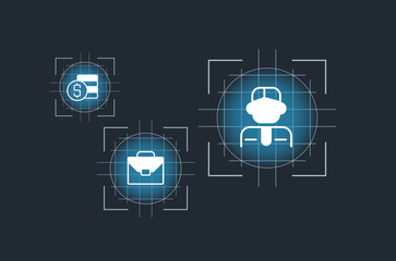 Fototapeta premium Employment concept design template with white glyph icons. Infographics with editable flat pictograms on abstract background. Vector illustration for ad, web banner, business presentation