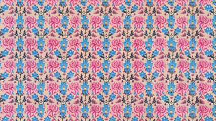 wallpaper pattern of pink and blue flowers