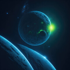  Sci-Fi Futuristic Fantasy Alien World Landspace, Sky With Stars and Moons, Deep Space, Science Fiction, Generative Ai