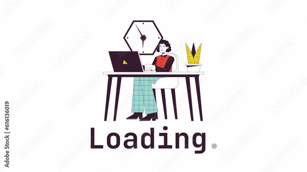 Aufkleber office worker loader animation. office woman typing on keyboard at workplace. flash message 4k video
