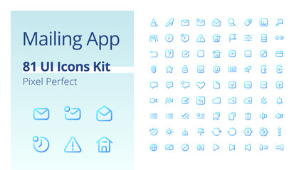 Mailing app pixel perfect gradient linear ui icons kit. Communication technology. Line contour user interface symbols. Modern style pictograms. Vector isolated outline illustrations