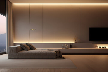 Minimalist decor and ambient lighting.
