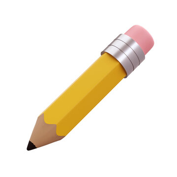 Realistic pencil with eraser 3d icon. Colored drawing and painting tool for education and studies isolated transparent pgn. Office supplies, stationery element. School, university or college design