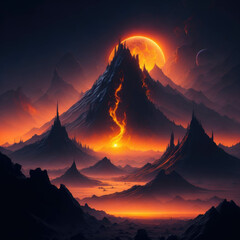 Futuristic Fantasy Alien World Landspace, Sky With Stars and Moons, Deep Space, Science Fiction, Generative Ai