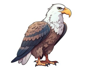 Fototapeta premium Bald Eagle in Cartoon Style on white background - generative AI