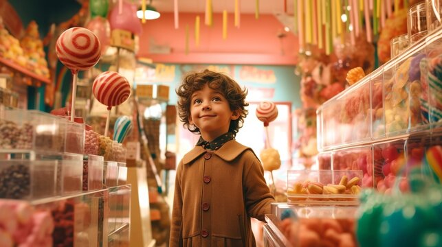Happy kid in a candy store, Generative AI