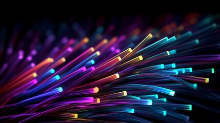 Optical fiber speed concept illustration, Colorful lines, Cable close up, High speed network, Data transfer, Generative AI