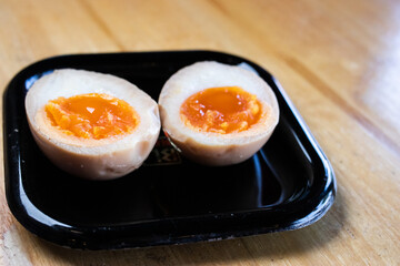 Traditional Japanese soy sauce pickled eggs for ramen.