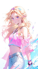 hand drawn cartoon anime cool swimsuit girl illustration in summer