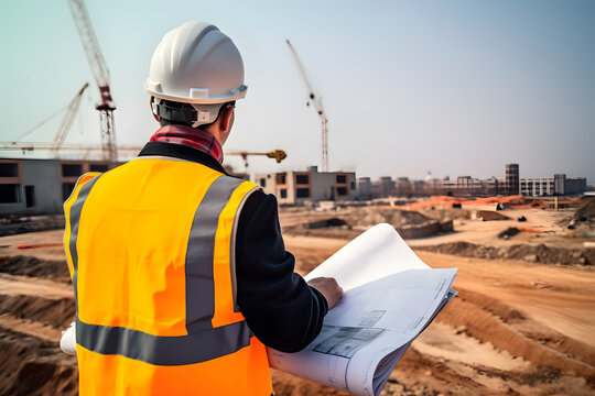 A civil engineer inspecting a construction site, ensuring the project is progressing according to plan. Generative AI