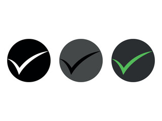 Check mark icon Sign and stamp label vector art illustration with green , white, grey  and black color combination in white background