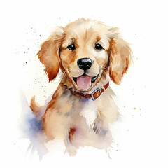Cute golden retriever puppy, isolated on white background. Digital watercolour illustrationCute golden retriever puppy, isolated on white background. Digital watercolour illustration