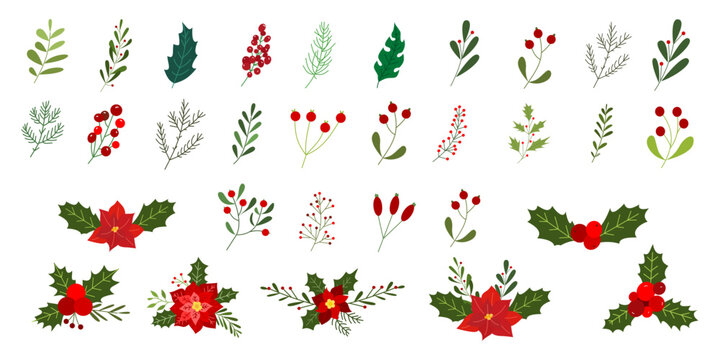 Set of Christmas floral ornament