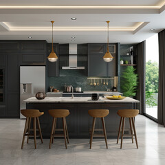 Modern apartment kitchen interior scene