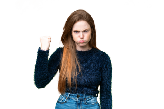 Young pretty woman over isolated chroma key background with unhappy expression