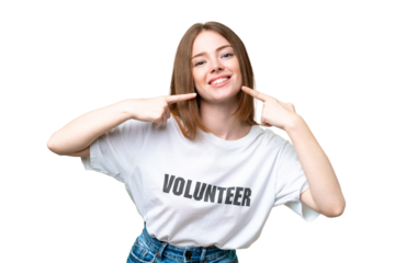 Young volunteer woman over isolated chroma key background giving a thumbs up gesture